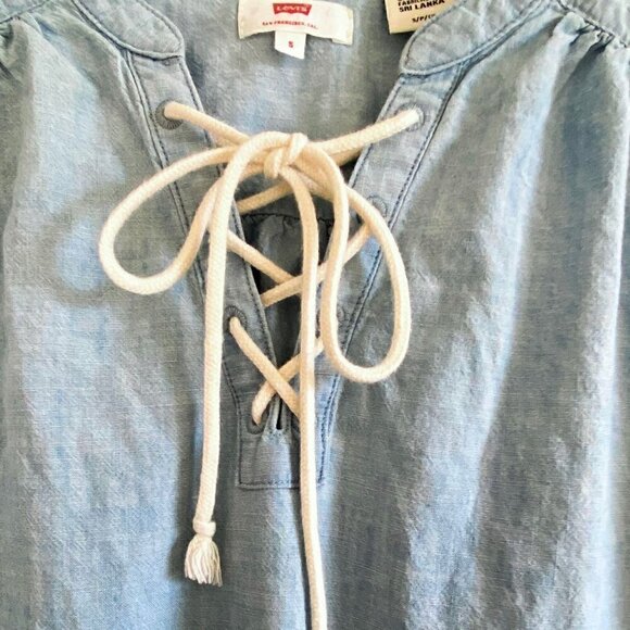 Levi,s cotton chambray lace front top, size S - Picture 7 of 13